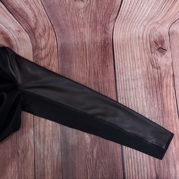 Spanx Womens Large Drape Front Jacket Very Black Convertible Faux Leather 50176R - Picture 11 of 16